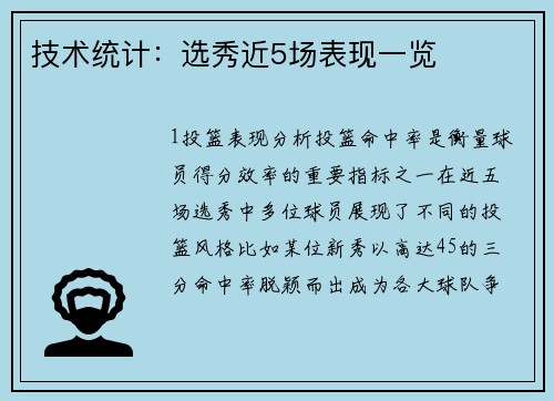 技术统计：选秀近5场表现一览