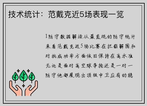 技术统计：范戴克近5场表现一览